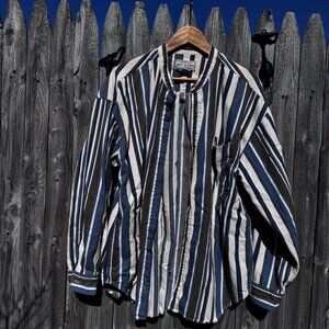 Vintage Arizona Jean Company Striped Band Collar Shirt XL 90s Workwear